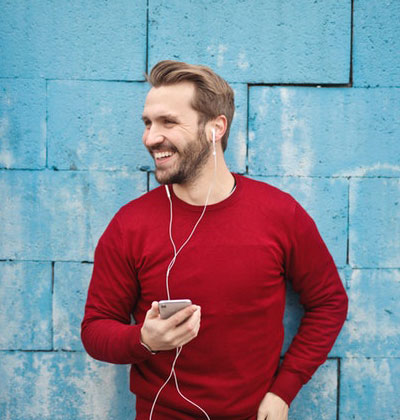 A man with red t-shirt